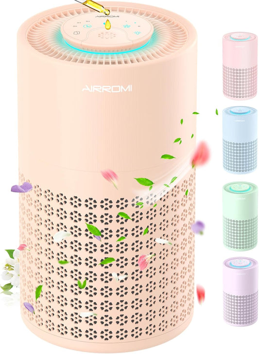 AIRROMI Air Purifier for Bedroom with HEPA 3-in-1 Filter, Pet Air Purifier for Home Cat Pee Smell, Covers Upto 990 Ft², Quiet 360°intake Air Cleaner for pet hair,allergies,Dust,Smoke A2001 Orange