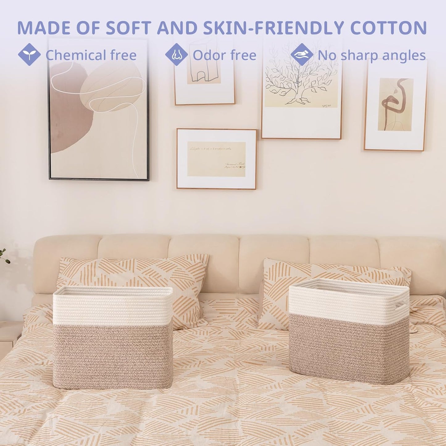 OIAHOMY Storage baskets for Shelf, Toy Storage Basket, Collapsible Storage Bins, Blanket Basket Living Room, Closet Storage for Bedroom, 16.5 x 13 x 12 Inches-Pack of 2-Brown