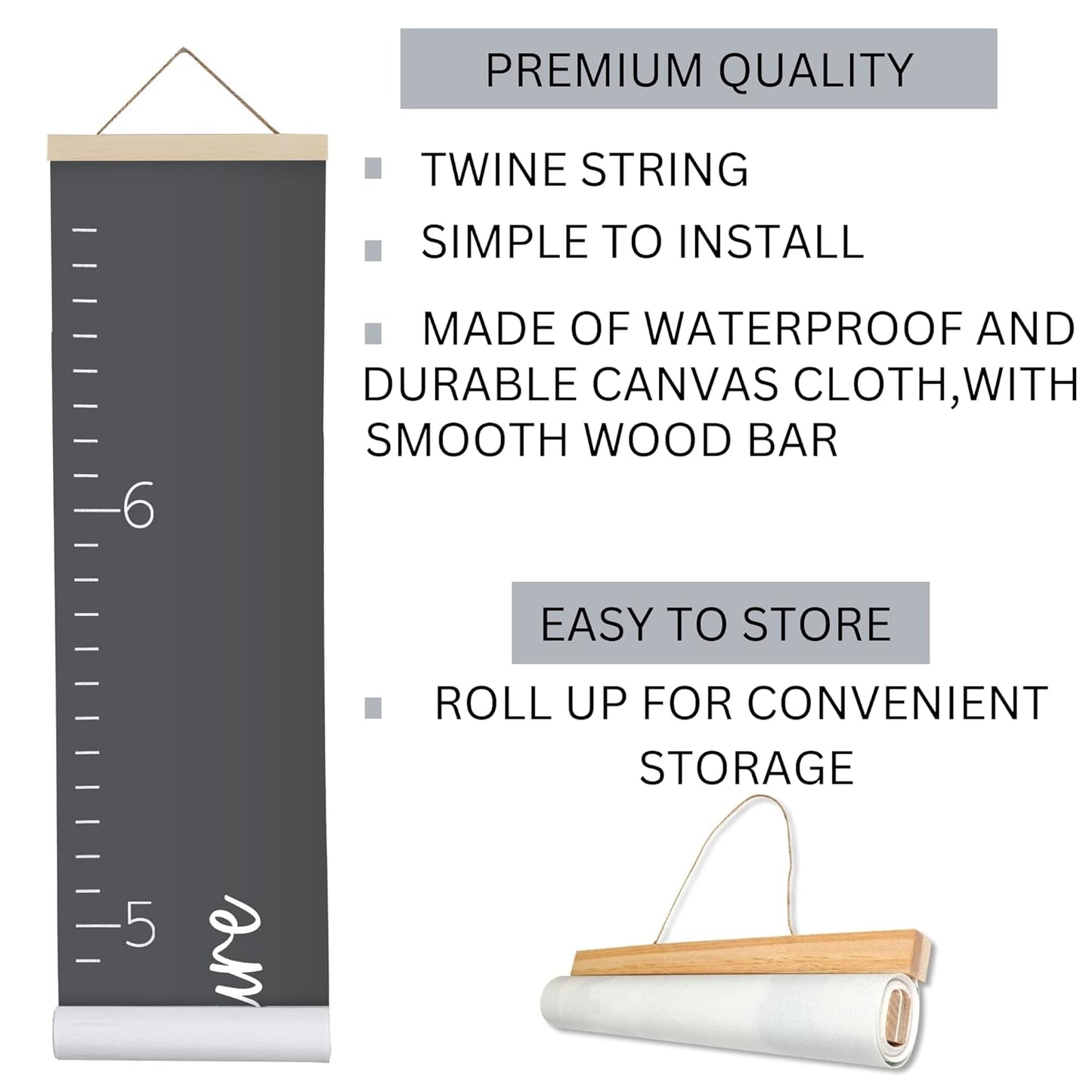 Morxy Canvas Growth Chart for Kids - Unisex Kids Room Wall Decor - Measuring Height Chart- Wall Tape with Height Chart for Kids (Canvas, Loved Beyond Measure Dark Gray)