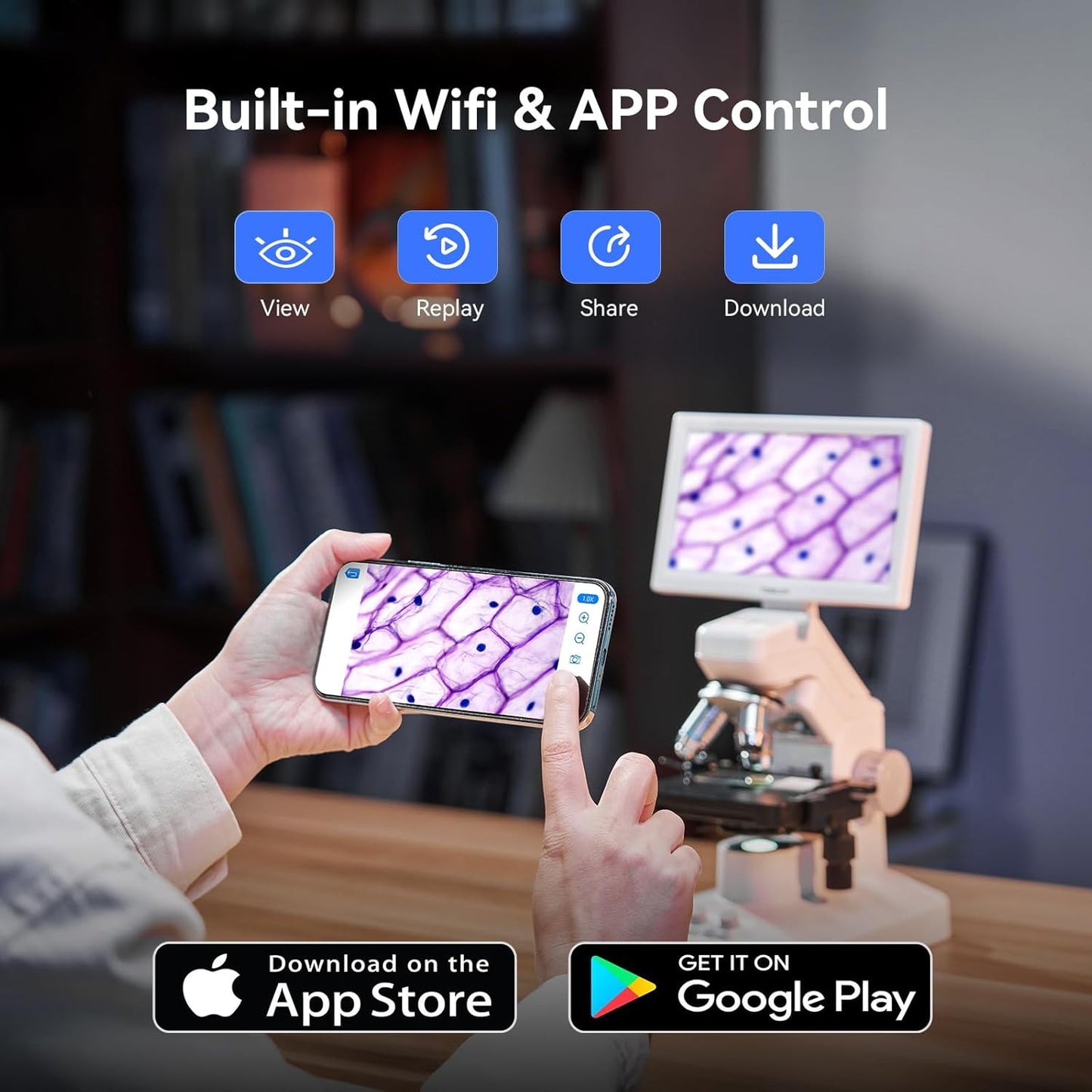 TOMLOV DM301 Max Microscope for Kids Students Adults with X-Y Stage, Digital Microscope Camera with 7" Screen, USB & HDMI Output, Wireless Biological Lab Scope for School Home Education with Slides