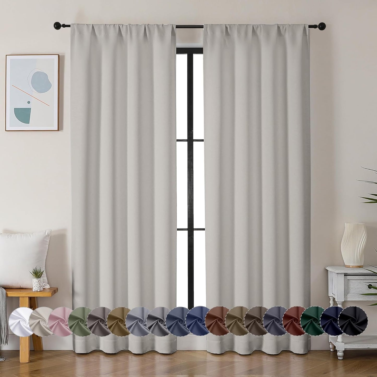 Simplebrand Ava Natural Blackout Curtains for Bedroom, 72 Inch Length, 2 Panels Set, Privacy Thermal Insulated Rod Pocket Window Curtains for Patio, French Door, W40 x L72 Inch