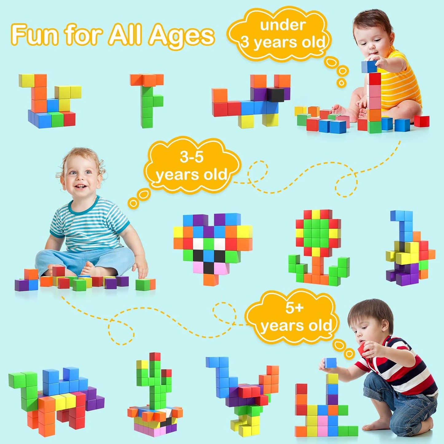 72pcs Magnetic Building Blocks for Toddlers, Large Magnet Construction Cube Toys for Kids, Preschool STEM Educational Sensory Montessori Square Toy for 3 4 5 6 Boys & Girls