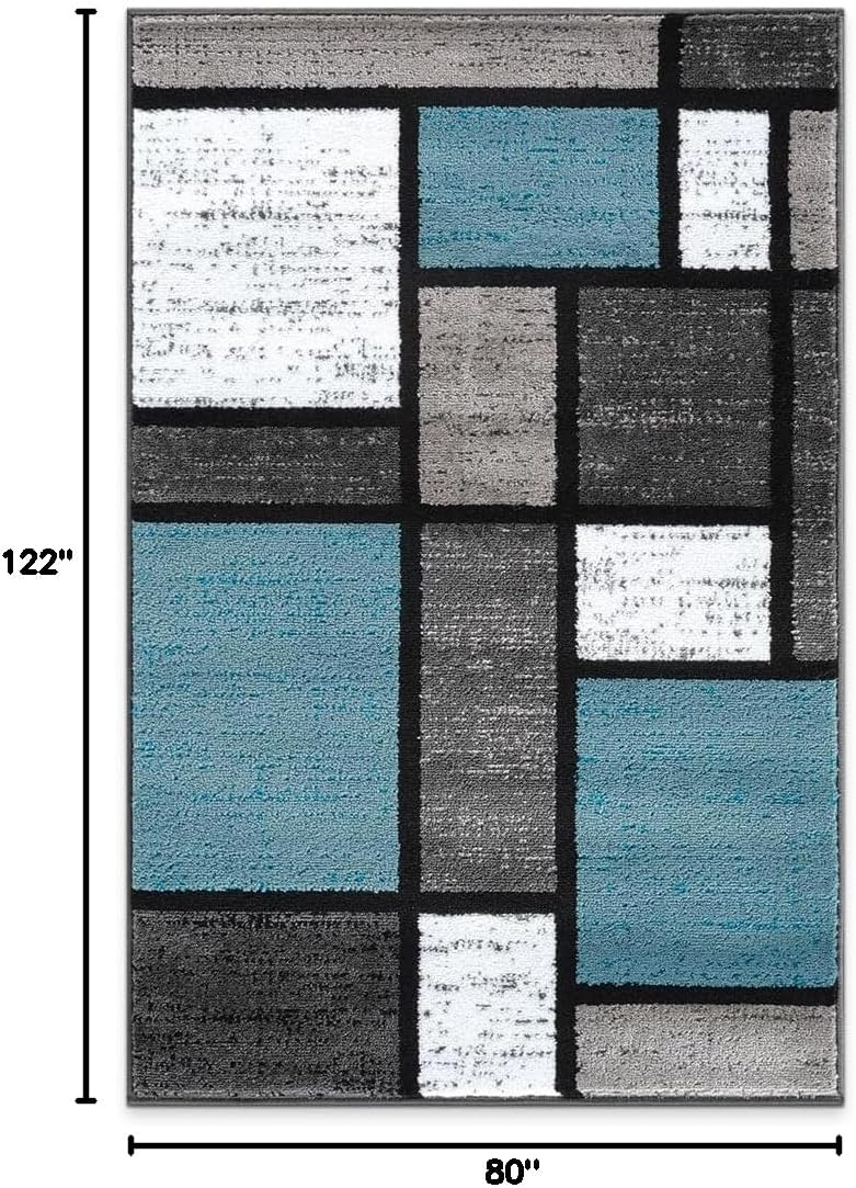 Rugshop Contemporary Modern Boxes for Home Office,Living Room,Bedroom,Kitchen Non Shedding Area Rug 2'7" x 4' Blue