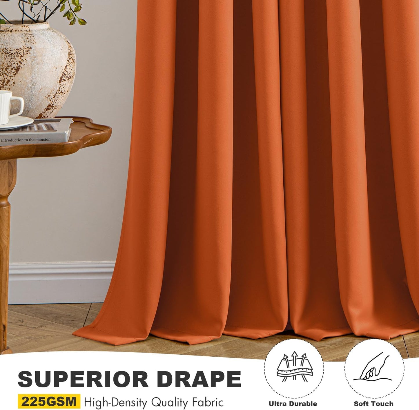 MIULEE Orange Blackout Curtains - Bedroom Window Treatment Fall Curtains Thermal Insulated Room Darkening Drapes for Living Room Kitchen Grommet Light Blocking Drapery, 40 x 45 Inches Long, 2 Panels