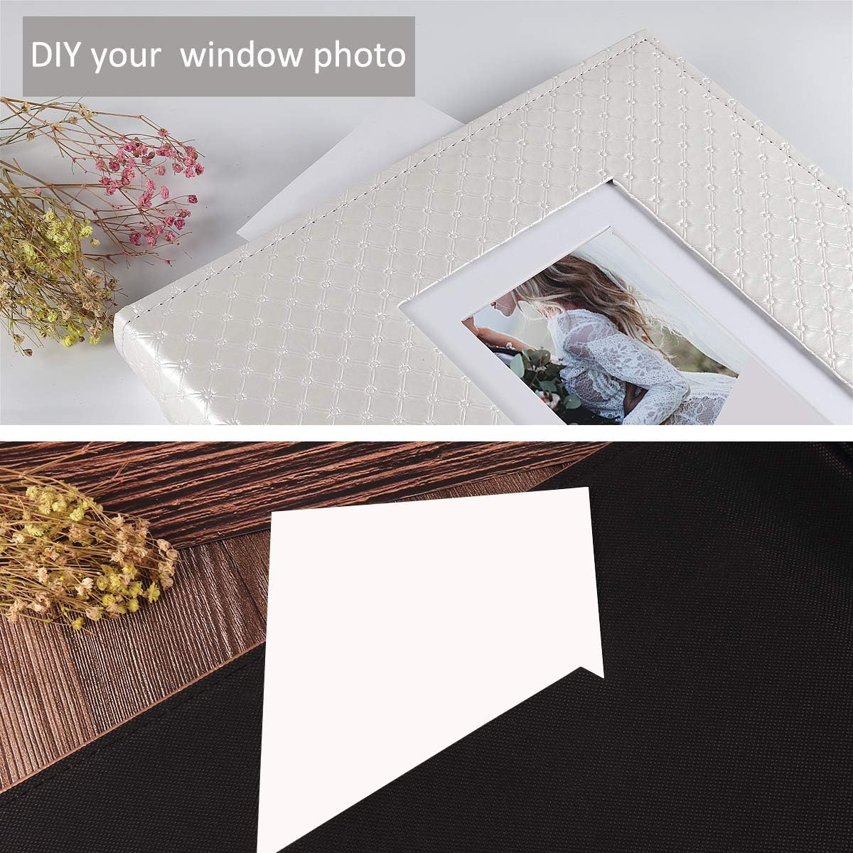 RECUTMS Photo Album 4x6 Holds 600 Photos Button Grain Larger Capacity Leather Cover Black Inner Page Baby Family Book Wedding Anniversary Pictures Birthday Photo Albums (White)