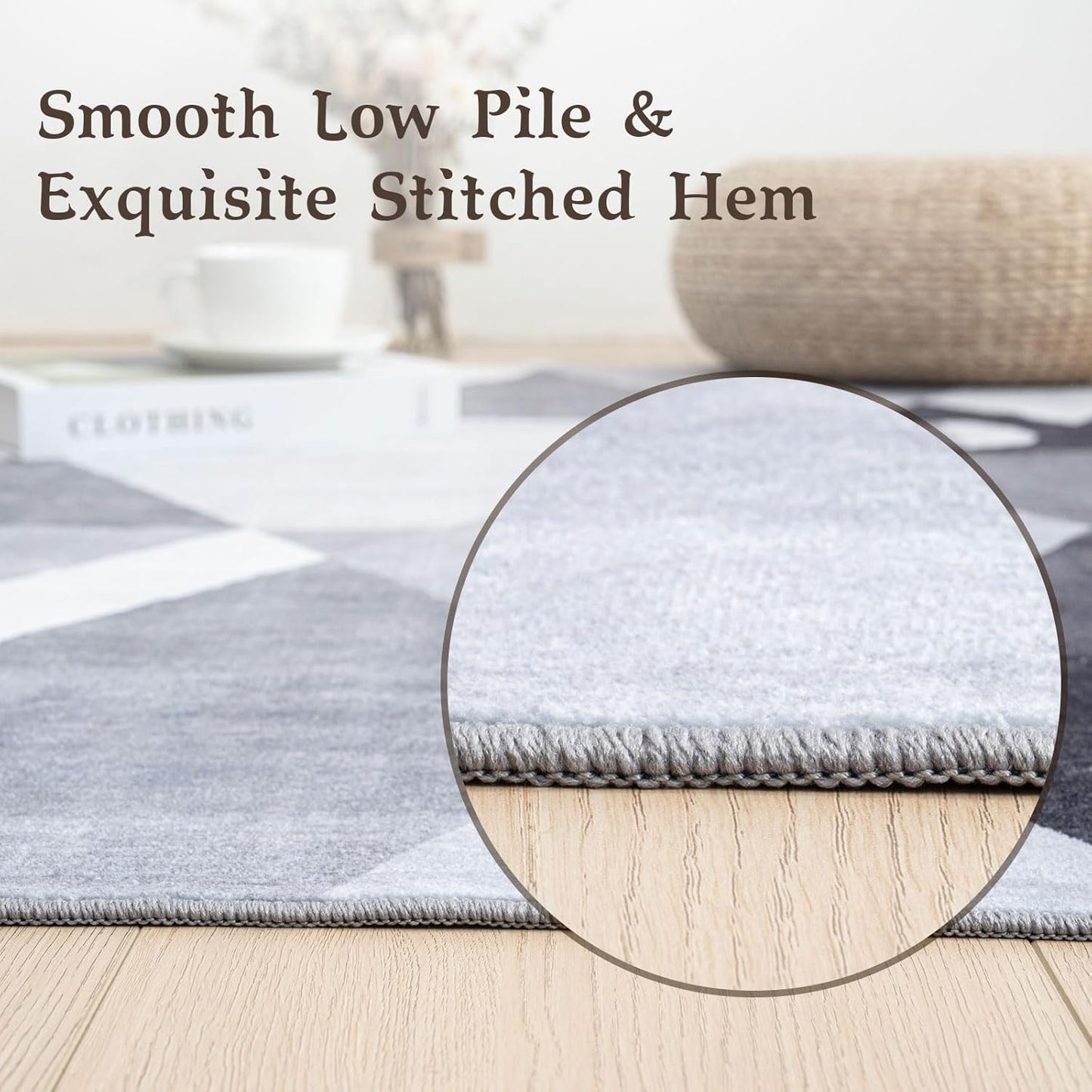 HOMFINE Washable Modern Area Rug - Geometric Style 9x12 Rugs for Living Room, Bedroom, Machine Washable Rug Soft Non Slip Non Shedding Area Rug - Grey, 9'x12'