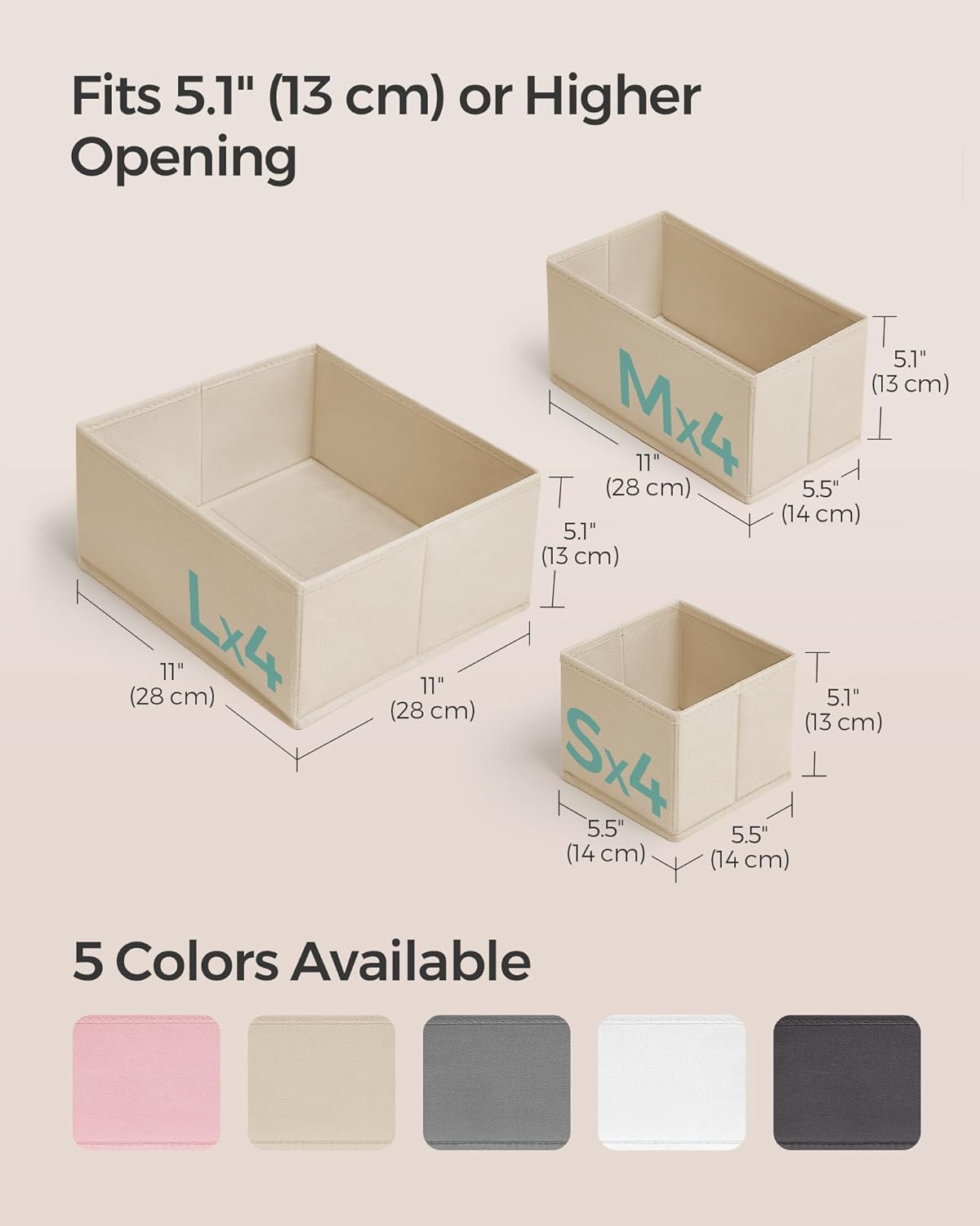 SONGMICS Drawer Organizers, Dresser Divider Organizers, Set of 12, Foldable Fabric Storage Boxes for Socks, Underwear, Bras, Ties, Scarves, Summer Sand URDZ006Y02