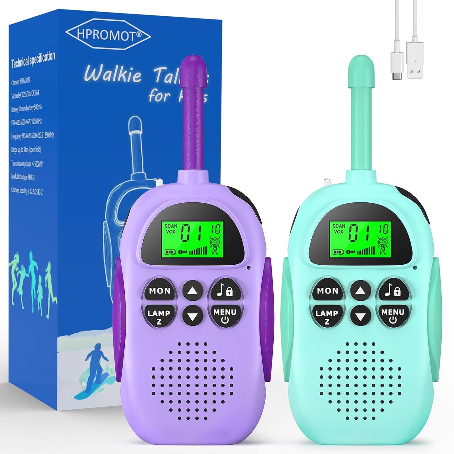 Rechargeable Walkie Talkies 2 Pack, Long Range 22 Channels 2 Way Radio, Kids' Adventure Toy Gift for 3-12 Year Old Boys & Girls, Outdoor Camping Hiking