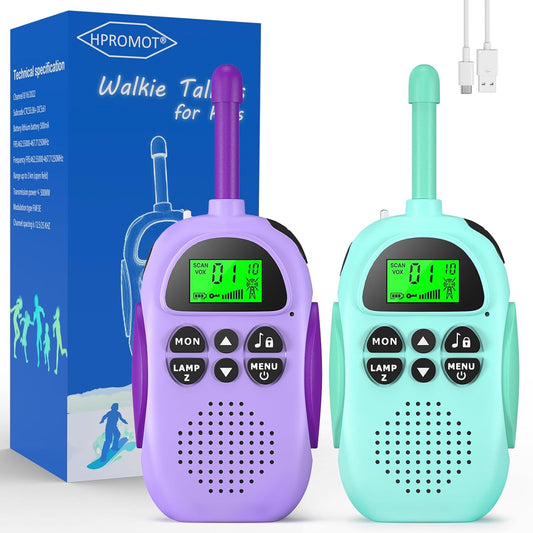 Rechargeable Walkie Talkies 2 Pack, Long Range 22 Channels 2 Way Radio, Kids' Adventure Toy Gift for 3-12 Year Old Boys & Girls, Outdoor Camping Hiking