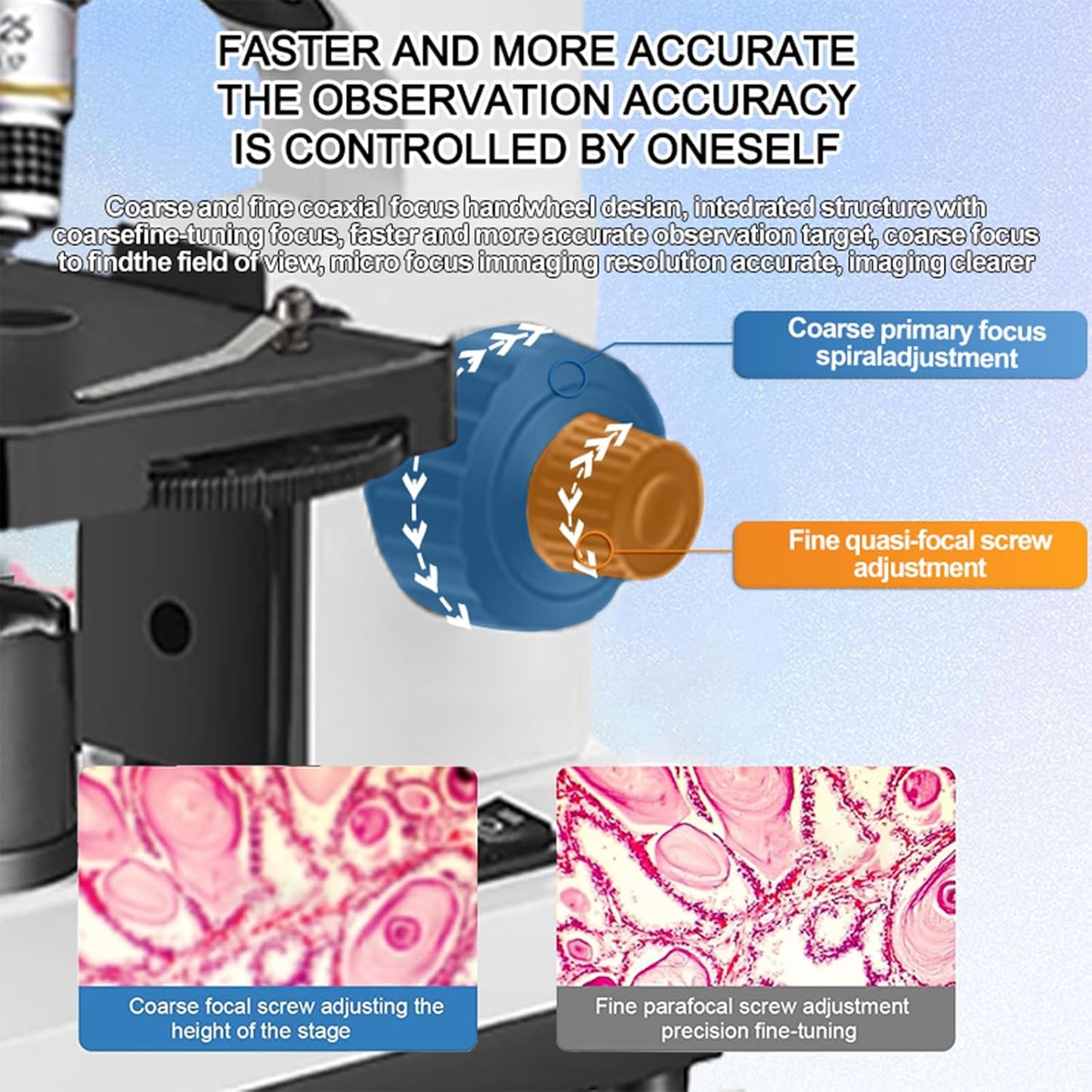 Biological Microscope Kit for Students ，LED Student Compound Monocular Microscope with Base, Suitable for Beginners Cell Phone Adapter, Upper and Lower Light, 100-1000x Magnification Powerful