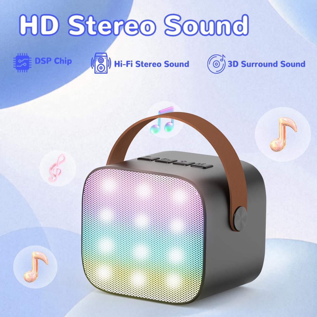 Mini Karaoke Machine for Kids Teen Adults - Toddler Toys Birthday Gift for Kids Girls Ages 3-12, Portable Bluetooth Speaker Set with 2 Wireless Microphones fits Family Fun Indoor Party Camping, Black