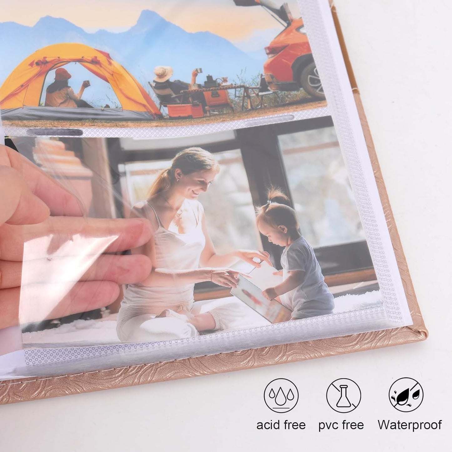 RECUTMS Photo Album with Writing Space 4x6 300 Pockets Photo Book,Leather Cover Picture Album with Memo Areas for Wedding Anniversary Family Baby Couple Valentines Graduation Travel (Light Coffee)