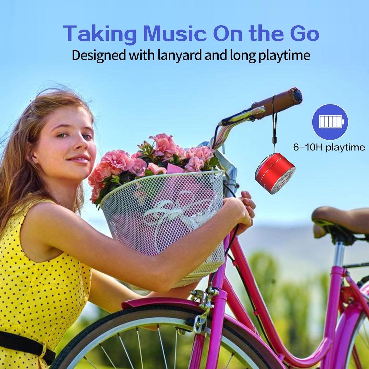 LENRUE A2 Portable Wireless Bluetooth Speaker with Lights and Lanyard,5W Mini Small Metal Speakers Bluetooth 5.0/Aux-in for iPhone Android Home Outdoor,Gift for Women/Girls