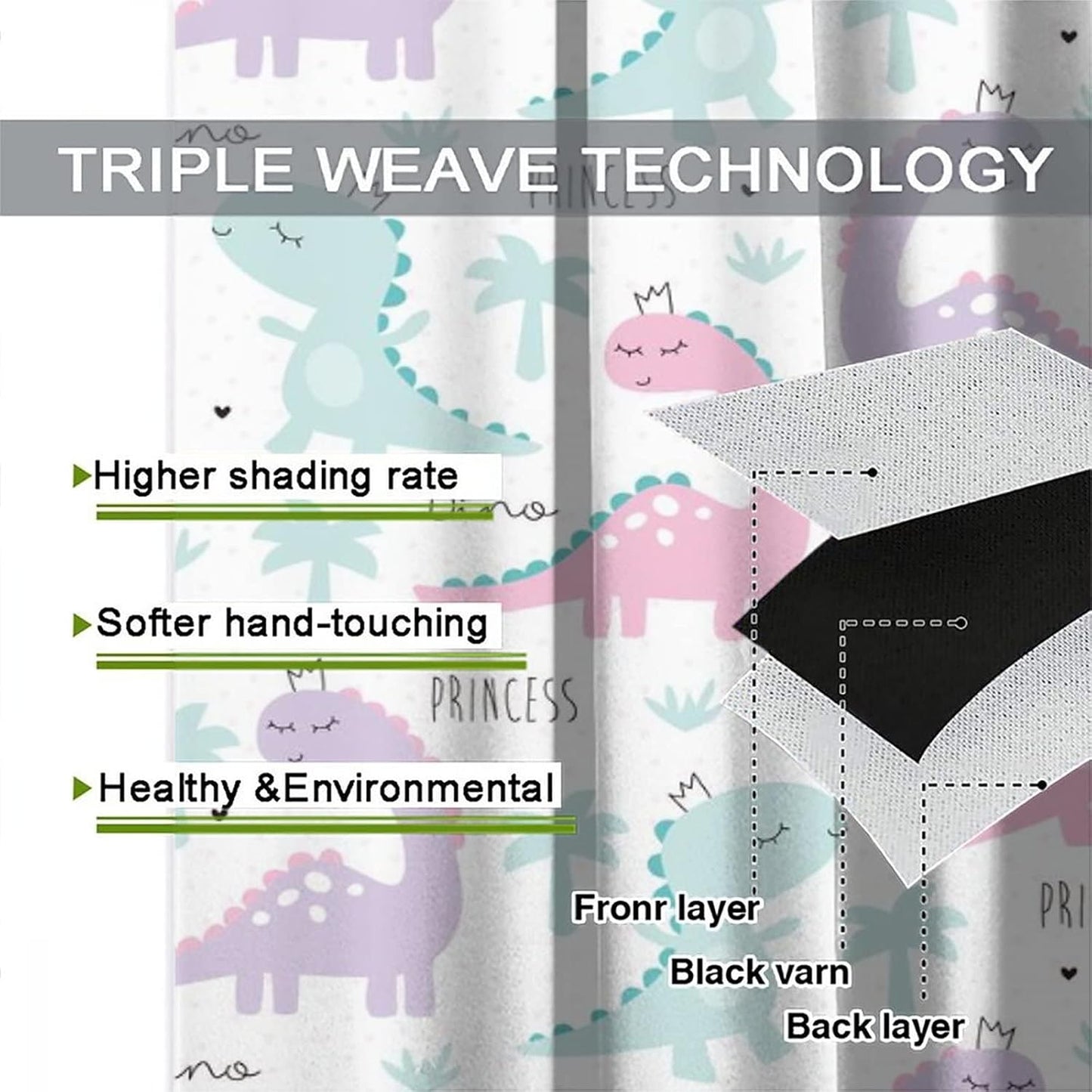 Kids Dinosaur Curtains for Boys Girls Bedroom Decor Cartoon Dino Colorful Cute Funny Animal Wildlife Printed Blackout Rod Pocket Window Drapes for Baby Nursery Playroom W36xL63in 2 Panels