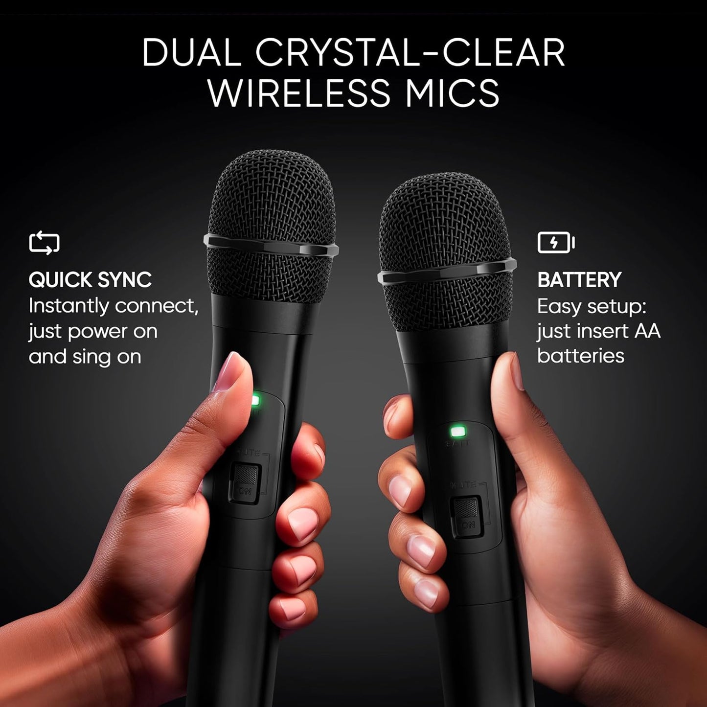 MASINGO Karaoke Machine for Kids and Adults with 2 Wireless Bluetooth Microphones, PA Portable Speaker with Colorful LED Lights, Supports TF Card/USB, AUX/MIC in, TWS for Home Party, Burletta C10 V2