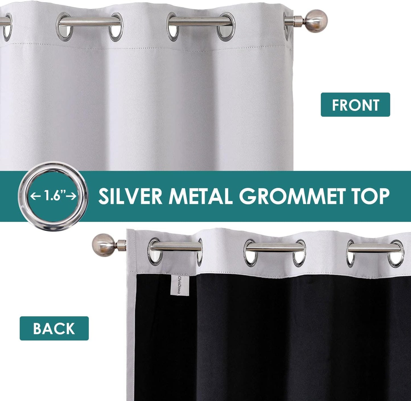 ChrisDowa 100% Blackout Curtains for Bedroom with Black Liner, 2 Thick Layers Total Blackout Thermal Insulated Grommet Window Curtains 2 Panels Set (Greyish White, 42 x 63 Inch)