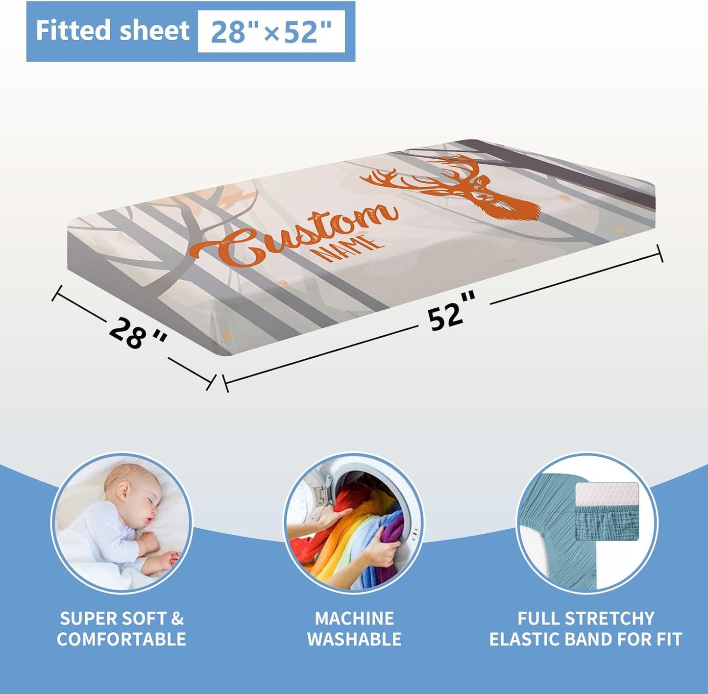 Personalized Baby Crib Bedding Set, 5 Pcs Custom Baby Crib Set with Name, Soft Flannel Deer Crib Bedding Set for Boys, Double Layer Nursery Bedding Set, Toddler Infant Bedding Set Parents Gift