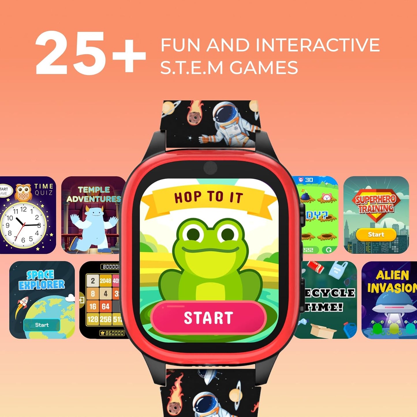 PlayZoom 4 Kids Smartwatch, Educational Tech Toy – 25+ Games, Selfie Camera, Audiobooks, Step Tracker, Water‑Resistant, Parental Controls, Long Battery, Ages 4‑12