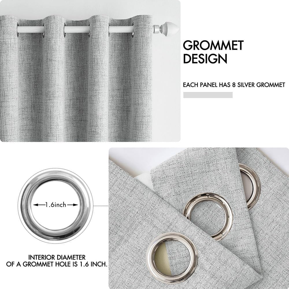 MIULEE Linen Curtains for Bedroom 100% Blackout Thermal Insulated Glacier Gray Grommet Room Darkening Curtains & Drapes for Living Room Nursery 52 x 90 Inch (2 Panels)