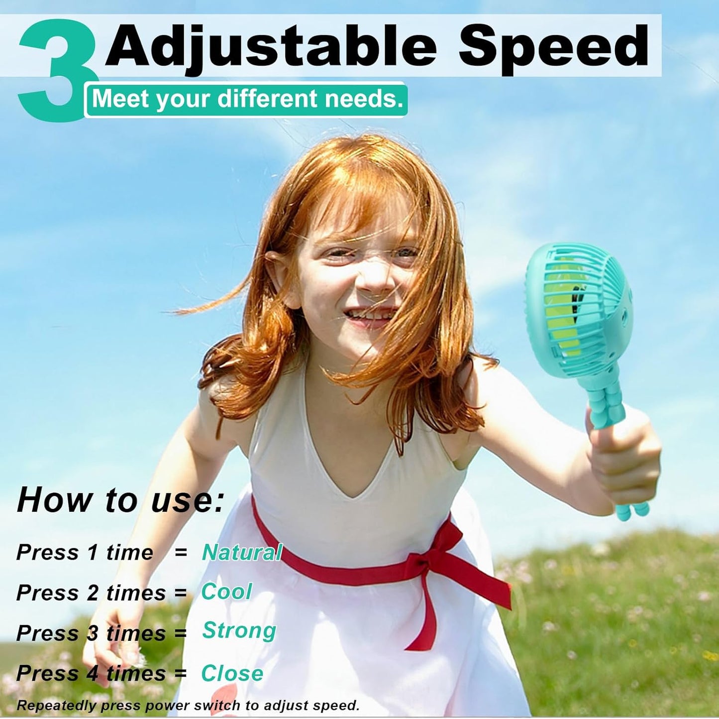 TRELC Mini Handheld Stroller Fan, Personal Portable Baby Rechargeable Fan With Flexible Tripod, Upgraded Version, Gift for Children Office Treadmill Room Car Traveling BBQ Gym (Mint Green)