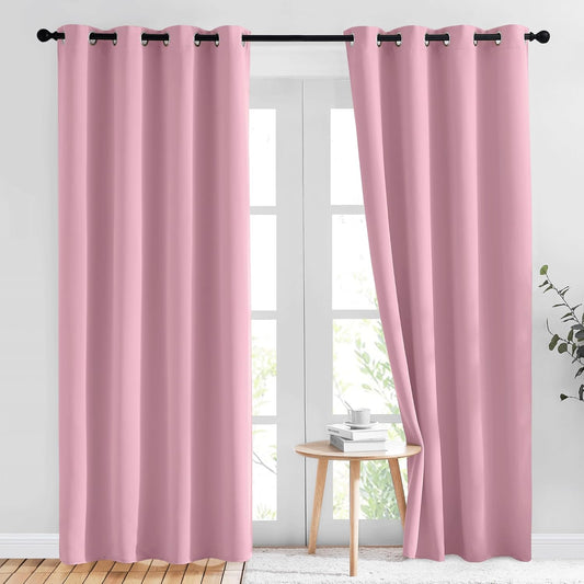 NICETOWN Crystal Pink Blackout Curtains for Bedroom - Grommet Blackout Thermal Insulated Room Darkening Sound Blocking Window Treatments for Girls Room/Teens, 2 Panels, W52 x L84