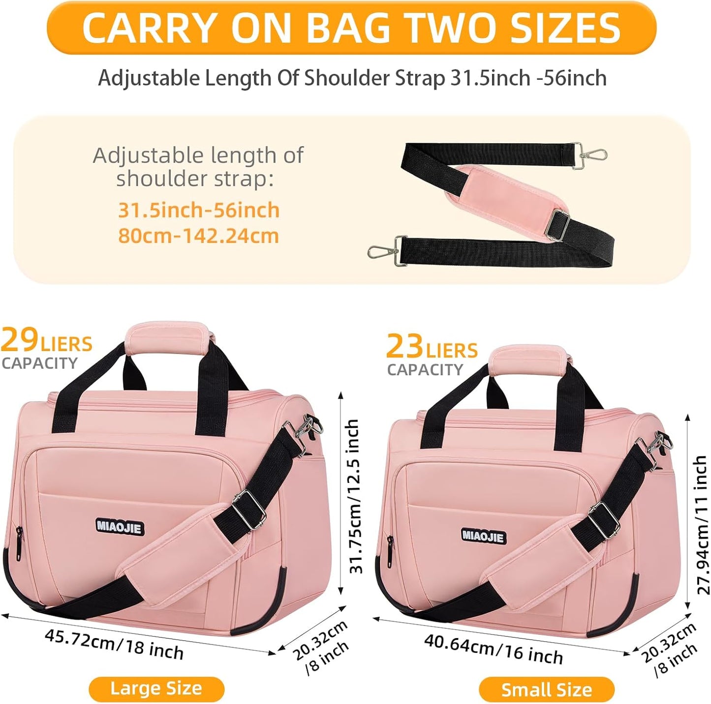 Underseat Carry On Luggage - Lightweight Travel Tote Weekender Bag Overnight Duffle for Travel, Personal Item - Pink-16Inch