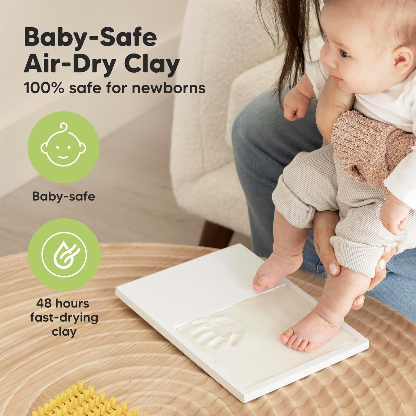 Baby Hand and Footprint Kit - Quick Dry Clay Baby Footprint Kit, Newborn Keepsake, Nursery Picture Frame for Boys, Girls, Personalized Gifts for Shower & Registry, New Mom Gift (Vintage White)