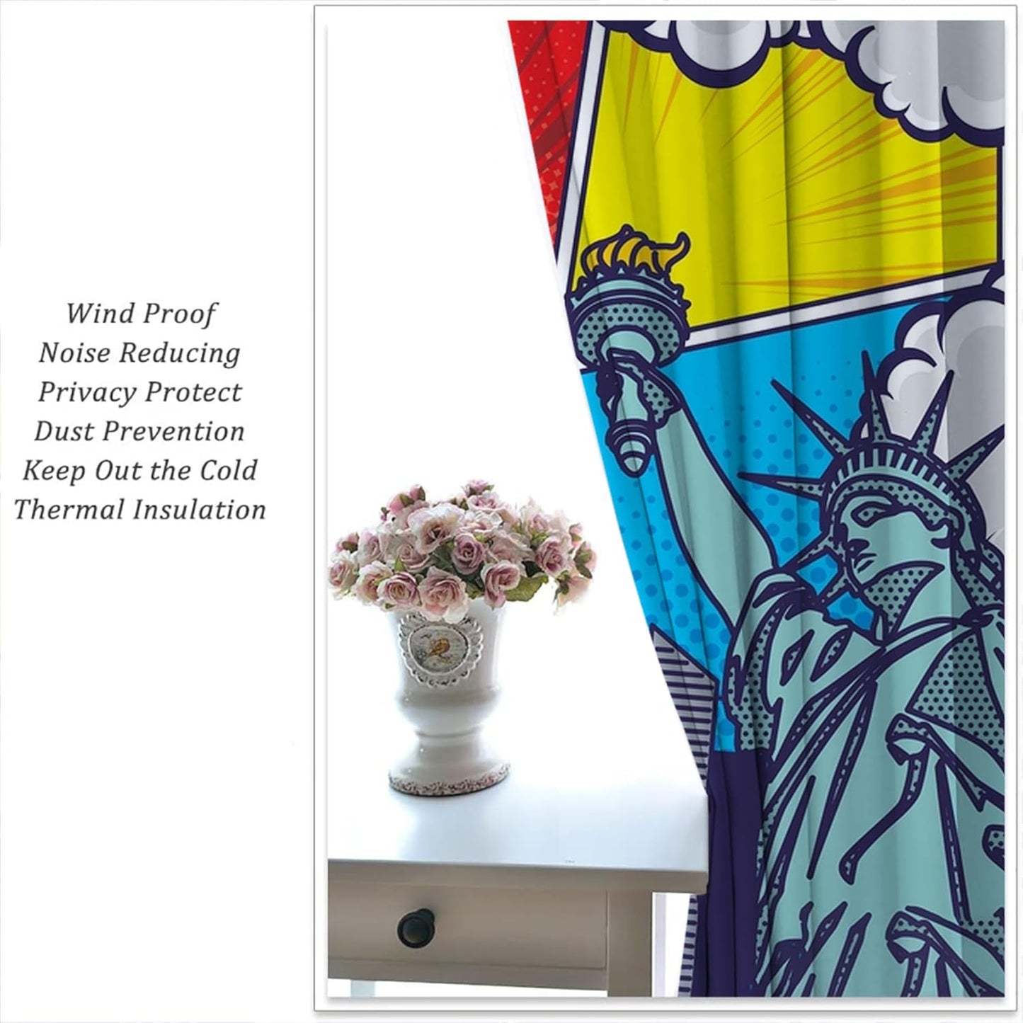 City Rod Pocket Blackout Curtains for Boy Girl Bedroom, Pop Art Style New York Cityscape Thermal Insulated Home Window Drapes for Living Room Darkening, 72x63 inch