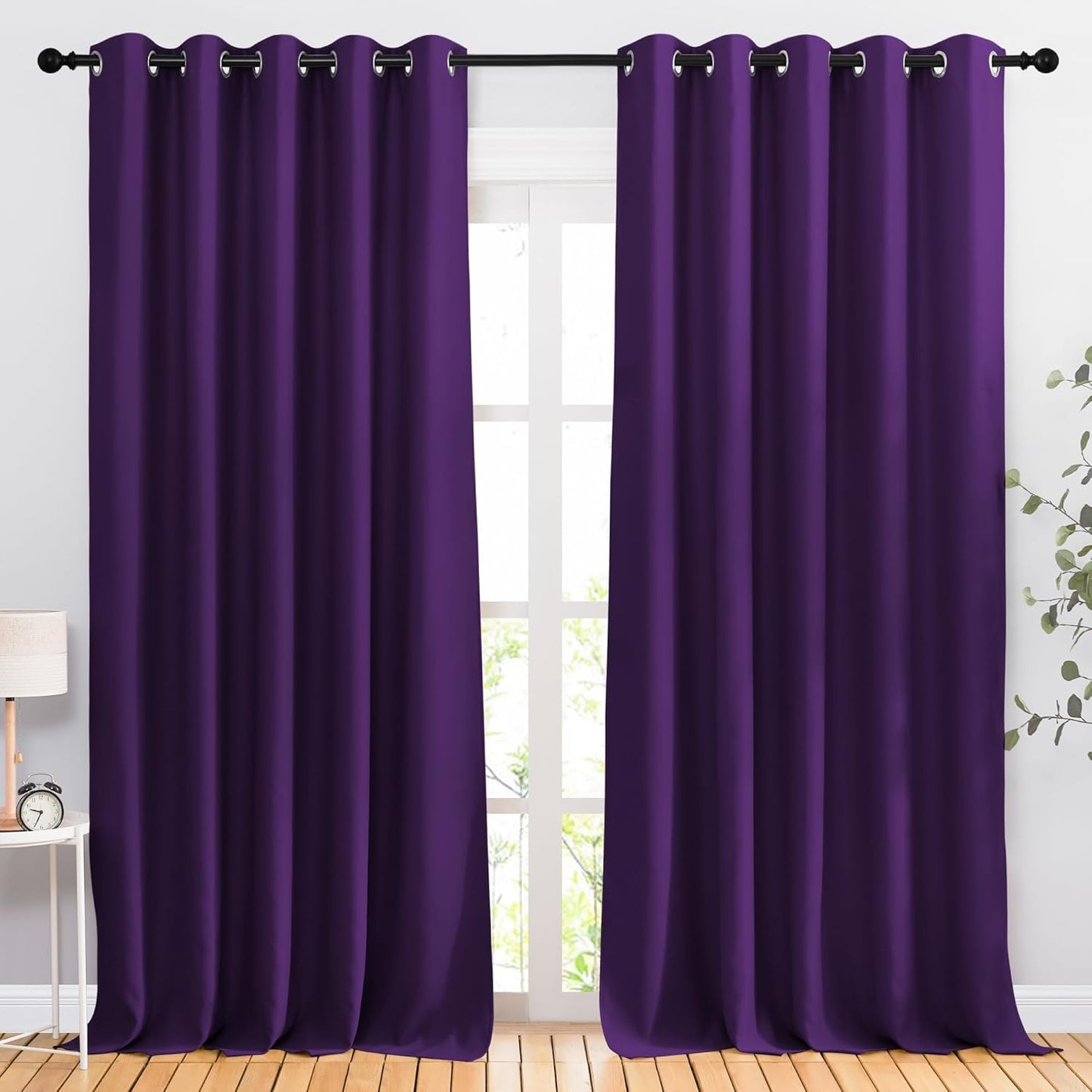 NICETOWN Bedroom Blackout Curtains & Drapes - Energy Saving Thermal Insulated Solid Grommet Light Blocking Window Treatments Privacy Room Divider for Living Room (2 Panels, Royal Purple, W66 x L102)