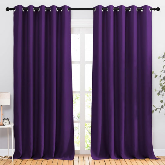 NICETOWN Bedroom Blackout Curtains & Drapes - Energy Saving Thermal Insulated Solid Grommet Light Blocking Window Treatments Privacy Room Divider for Living Room (2 Panels, Royal Purple, W66 x L102)