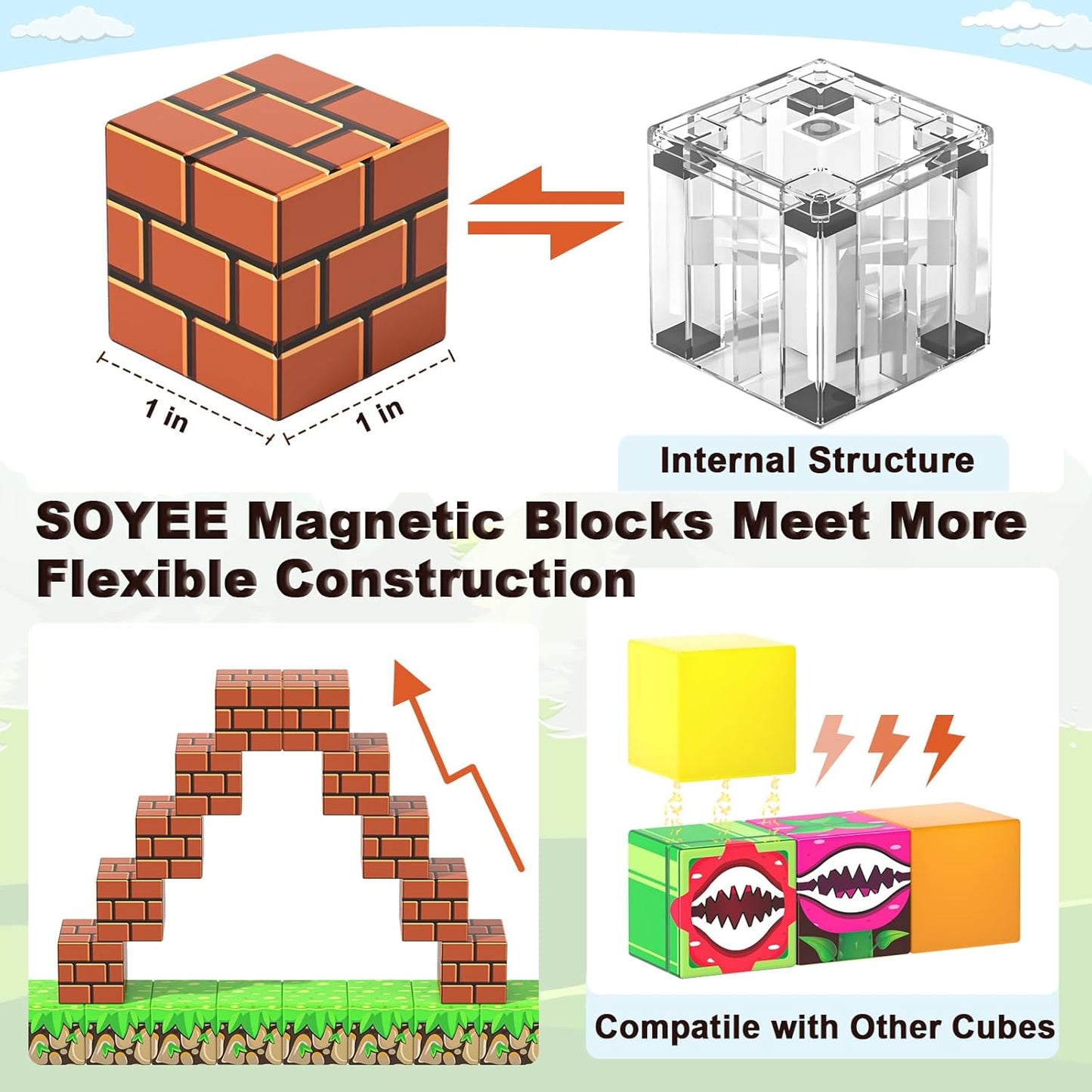 108PCS Magnetic Blocks Building Toys - 1'' Magnet Building Blocks Build Mine Magnet World Game Adventure Set Cubes Boys Girls Toys Ages 3-5 4-6 5-7 6-8 Kids Gifts for 3-12 Years Old School Supplies
