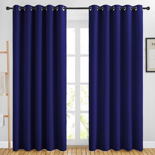 NICETOWN Blackout Curtains Panels for Bedroom - 3 Pass Microfiber Noise Reducing Thermal Insulated Solid Ring Top Blackout Window Drapes (2 Panels, 66 x 84 Inch, Navy Blue)