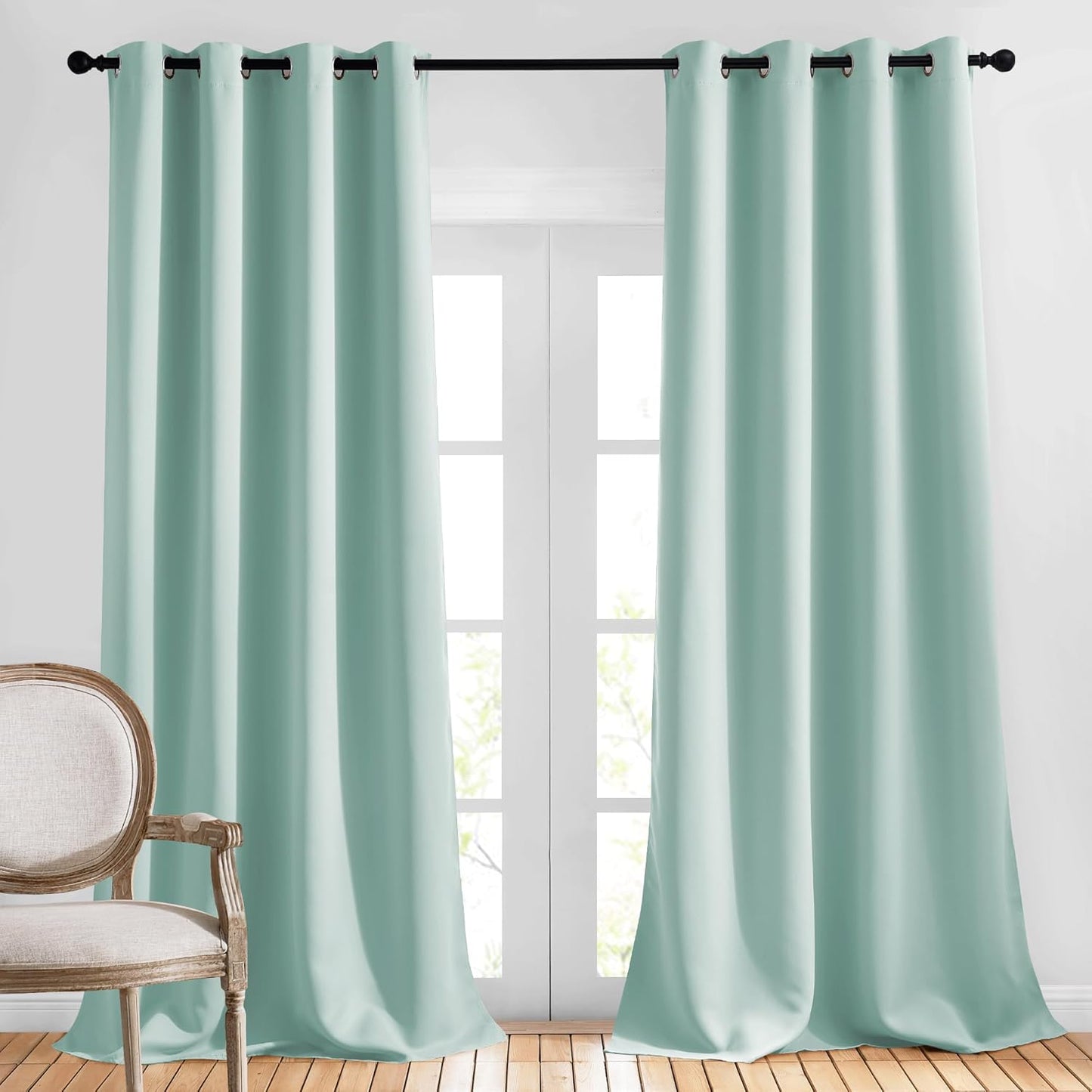 NICETOWN Room Darkening 108 inches Long Curtains for Living Room - Ring Top Thermal Insulated Sound Reducing Window Treatment Drapes for Nursery/Bedroom, W52 x L108, 2 Panels, Aqua Blue