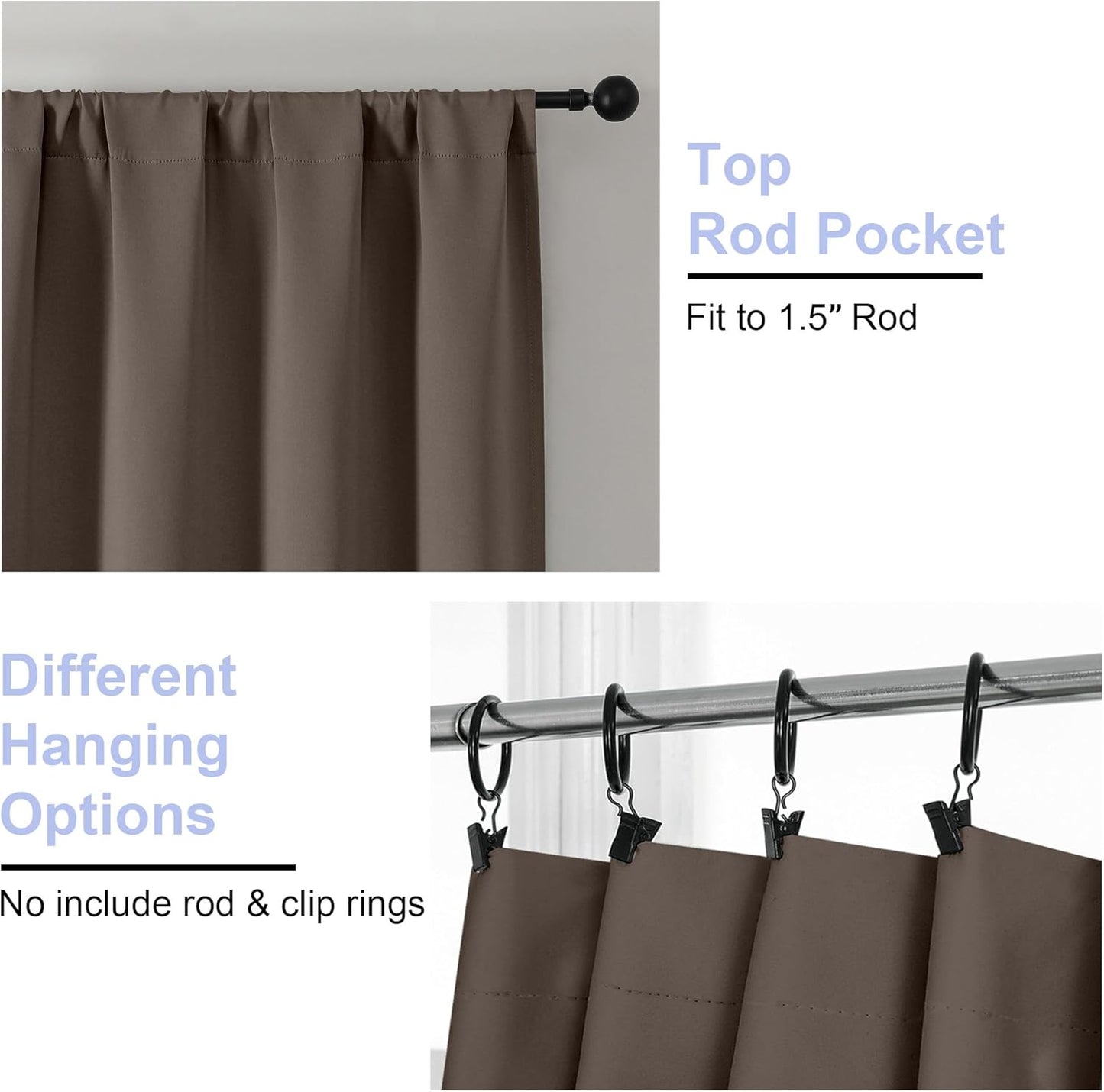 Simplebrand Ava Brown Short Blackout Curtains for Bedroom 45 Inches Long 2 Panels Set, Solid Thermal Insulated, Energy Saving Window Treatment Curtains Blackout Drapes, W40 x L45 Inch, Brown