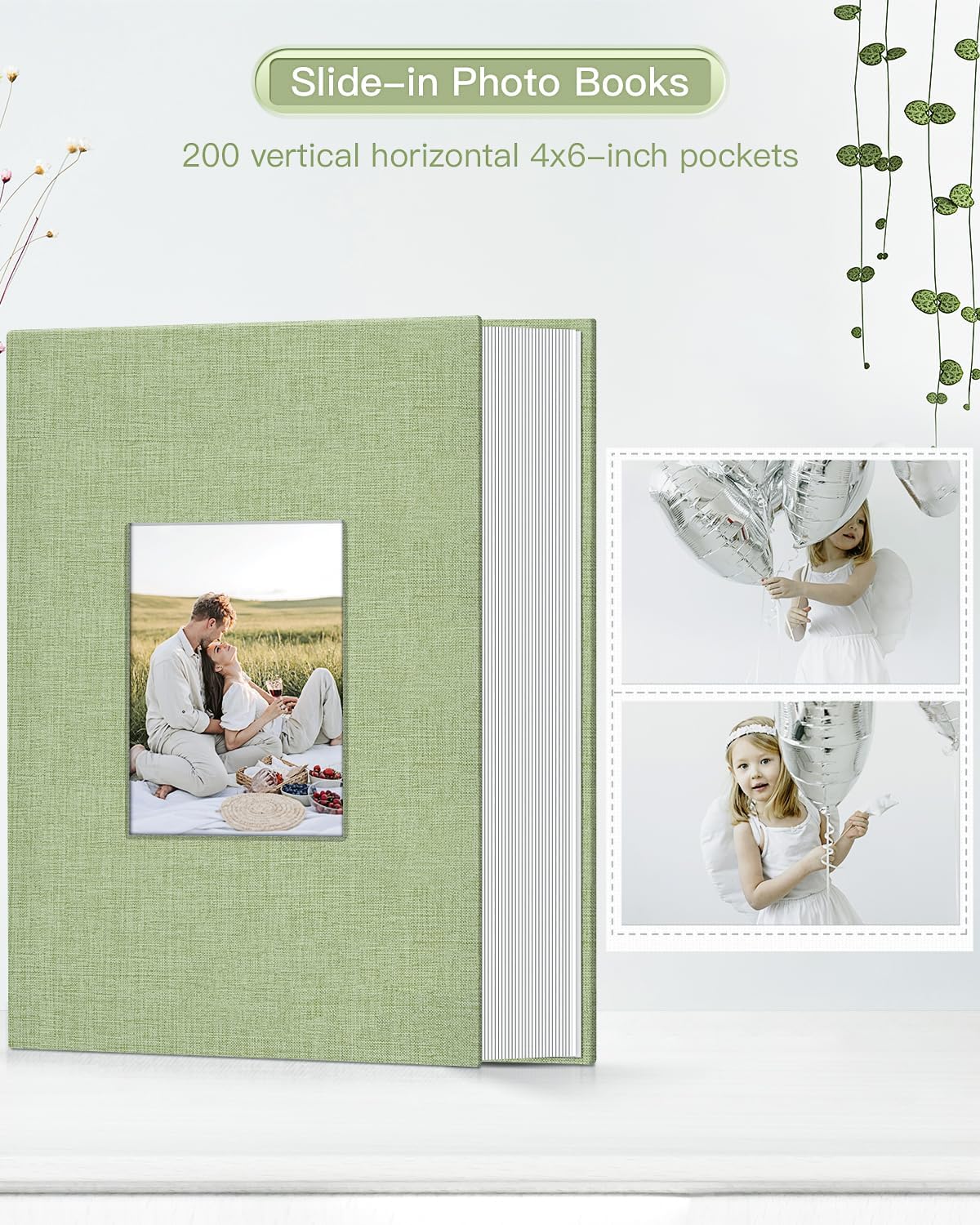popotop Photo Album 4x6-200 Photos Photo Books with 200 Horizontal Pockets,Linen Cover Albums for Family Wedding Anniversary Baby Vacation Pictures