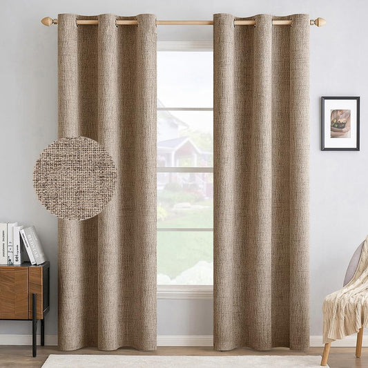 MIULEE 100% Blackout Linen Textured Curtains for Bedroom Solid Thermal Insulated Copper Brown Grommet Room Darkening Curtains & Drapes Luxury Decor for Living Room Nursery 42 x 90 Inch (2 Panels)