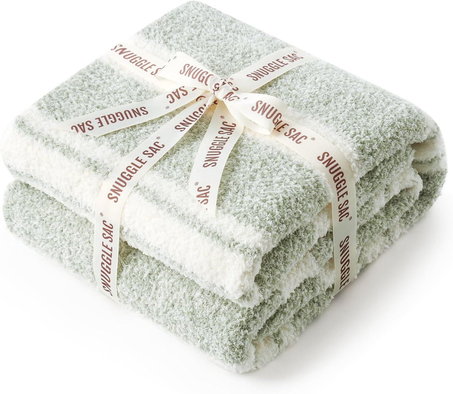 Snuggle Sac Stripe Sage Green Blanket Twin Size, Reversible Super Soft Warm Bed Blankets, Cozy Knit Fuzzy Blanket for Bed,Sofa, Living Room, Stripe Green, 60"x80"