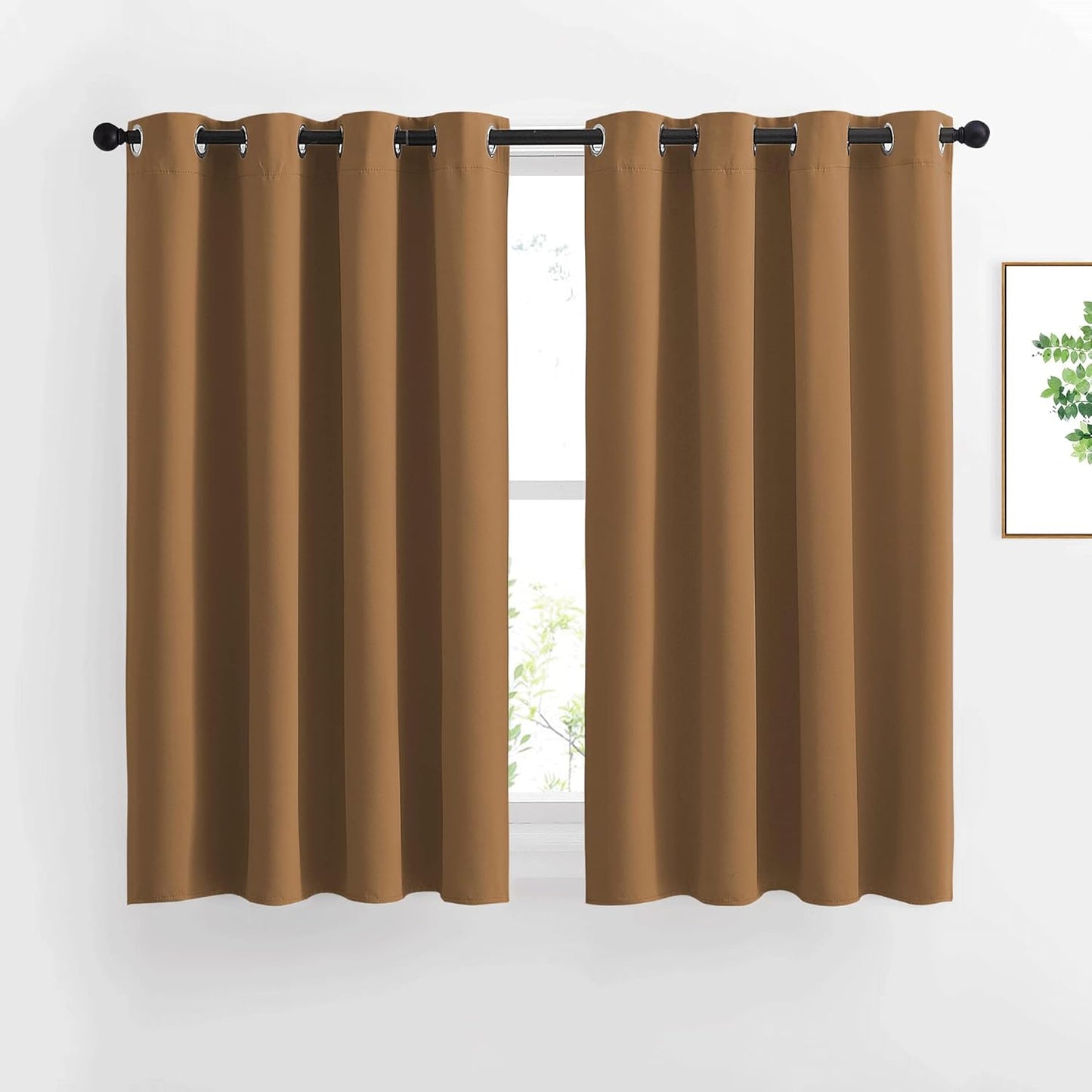 NICETOWN Kitchen Window Curtains Over Sink - Grommet Blackout Solid Vertical Small Curtains & Drapes Noise Reducing for Laundry, Gold Brown, W52 x L45, 2 Panels