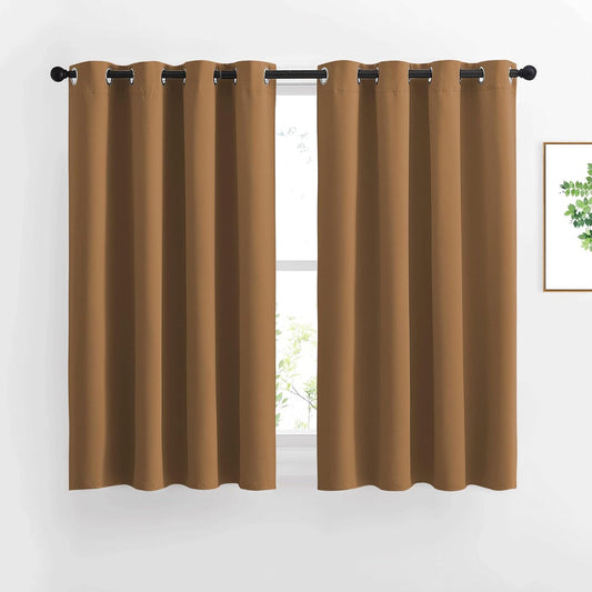 NICETOWN Half Window Curtains for Bedroom - Grommet Modern Thermal Insulated Blackout Window Drapes Sound Reducing for Nursery/Kitchen, Gold Brown, W52 x L54, Set of 2