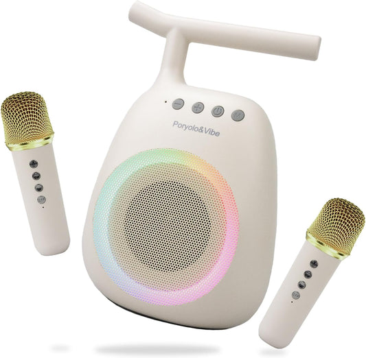 Karaoke Machine for Kids Adults Portable Bluetooth Speaker with 2 Wireless Microphones LED Lights Artistic Design 8-Hour Battery Support Family&Party Choice Fun for All Ages Gifts