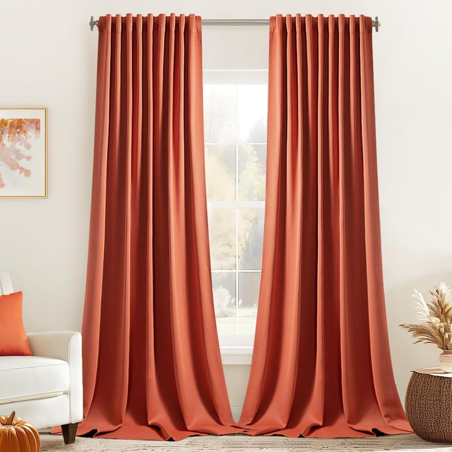 MIULEE Back Tab Burnt Orange Blackout Curtains 120 Inch Long 2 Panels Set for Living Room Bedroom Privacy, Fall Terracotta Rod Pocket/Pinch Pleated Extra Long Room Darkening Light Blocking Drapes