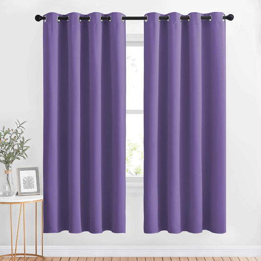 NICETOWN Blackout Lilac Purple Curtains 72 inches Long - Window Treatment Thermal Insulated Sound Reducing Solid Grommet Light Blocking for Bedroom/Living Room (Set of 2, W46 x L72)