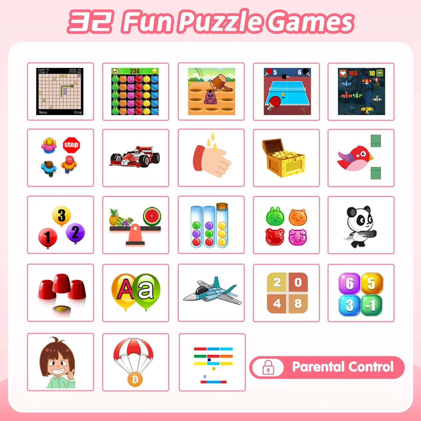 Cosjoype Kids Waterproof Smart Watch with 32 Games Dual Camera HD Touchscreen Music Player Pedometer Flashlight Habit Tracking Audiobook, Kids Toys Birthday Gifts for 5 6 7 8 9 10 Year Old Girls