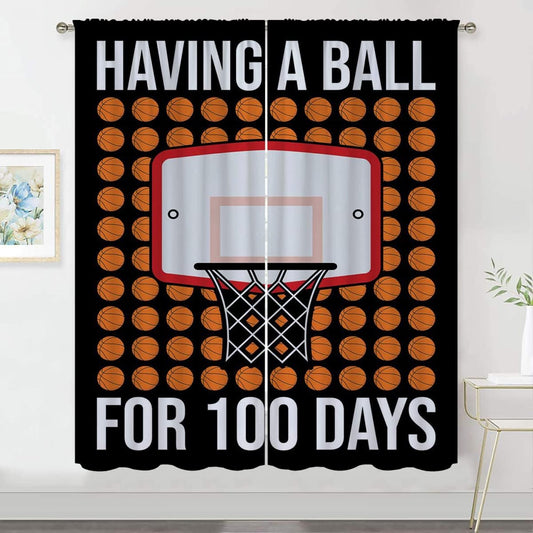 Basketball Blackout Curtains for Boy Girl Room Darkening Decor,Sports Themed Hoop and Many Basketballs Bedroom Living Room Home Rod Pocket Thermal Insulated Window Curtain/Drapes Panel,84x84 Inch…