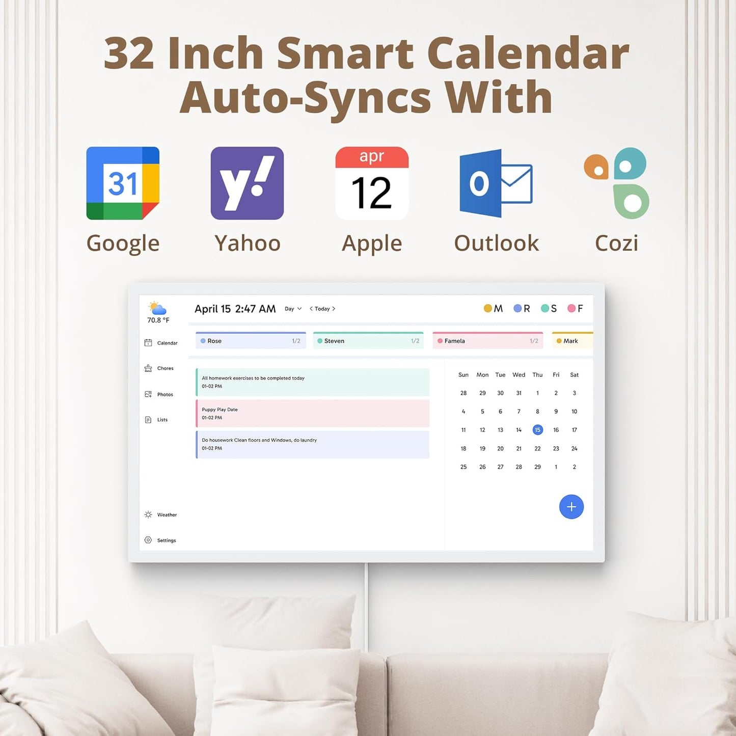 32" Digital Calendar Chore Chart – 1080P Full HD Interactive Touchscreen, Smart Family Planner, Hearth Display Digital Wall & Desk Mountable for Seamless Scheduling