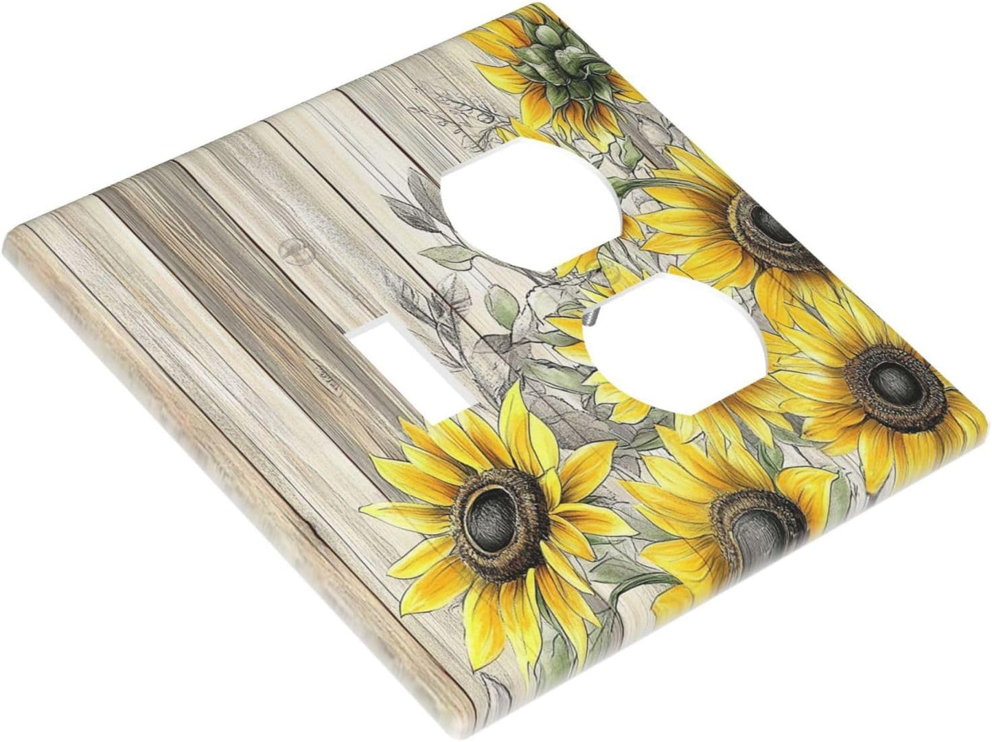 Wallplates Floral Sunflower Rustic Flower Vintage Wood 1 Toggle 1 Duplex Switch Plate Electrical Gfci Faceplate Decorative Light Switch Covers For Farmhouse Cabin Decor