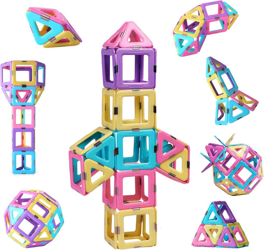 TOKBLOK 40-Piece Candy-Colored Magnetic Tiles for 3-6 Years Old - STEM Learning, Creative Building Blocks, Perfect Toddler Gifts for Boys & Girls - Starter Set