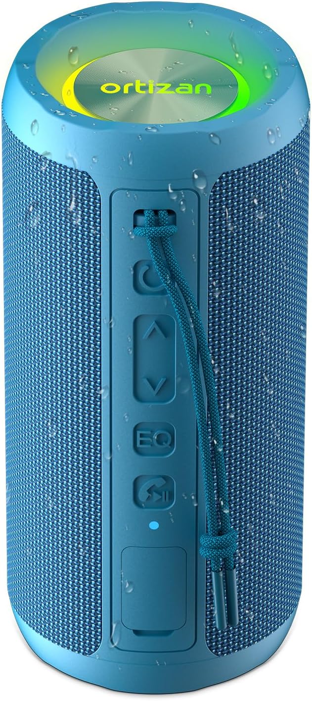 Ortizan Wireless Portable Bluetooth Speaker, IPX7 Waterproof, Dustproof and Rustproof, Powerful 24W Sound, Enhanced Bass, 30-Hour Battery, 360° Party Light, and Stereo Pairing (BT 5.3), Gifts - Blue