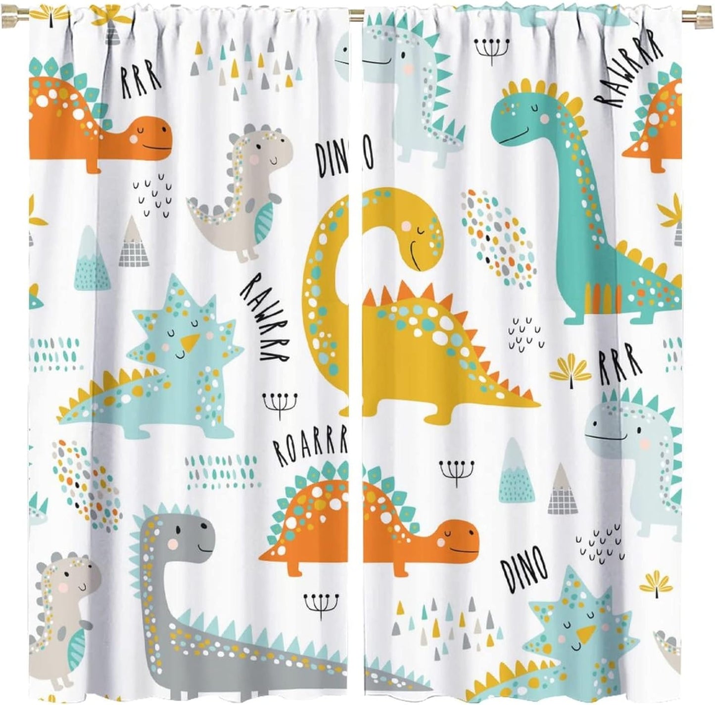Dinosaur Curtains for Kids Boys Girls Home Decor Childish Cute Dino Animals Print Pattern Rod Pocket Blackout Window Drapes for Nursery Baby Bedroom Playroom W21xL45in Decor