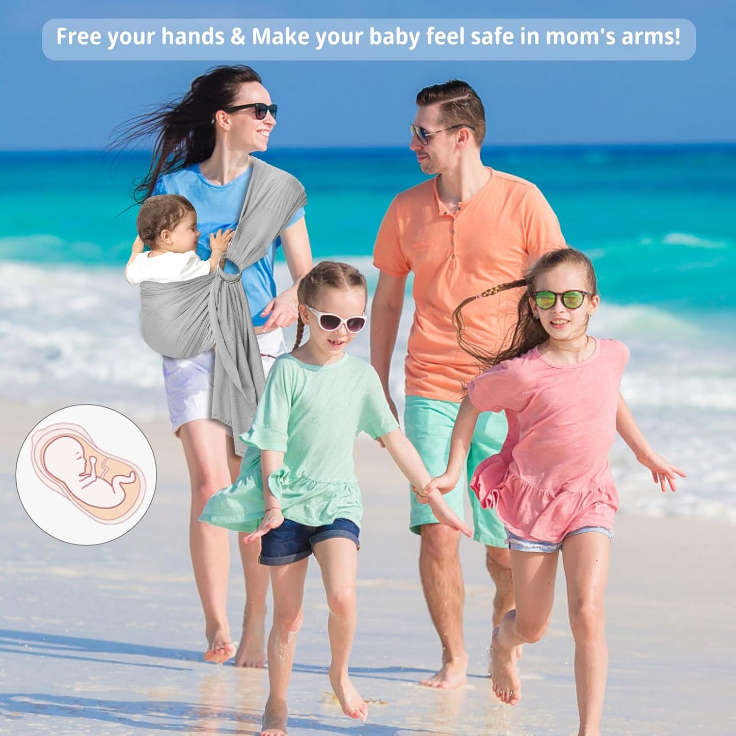 Water Ring Sling Baby Carrier, Adjustable Lightweight Breathable Newborn Carrier Sling for Summer, Swimming, Pool, Beach, Front Chest Mesh Infant Wrap Carrier for Baby Gift (Light Grey)